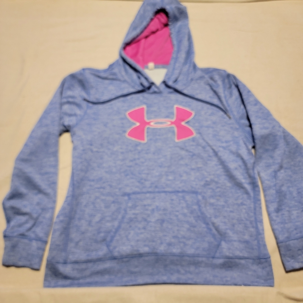 XL Under Armour Heather Blue Hoodie with Pink Emblem